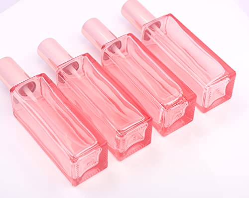 4 Pcs,1 Oz Pink Fine Mist Atomizer,Empty Glass Bottles With Rose-Golden Spray Pump Head,Protable Travel Liquid Cosmetic Containers for Perfume,Essential Oils-Pipette&Funnel Included4