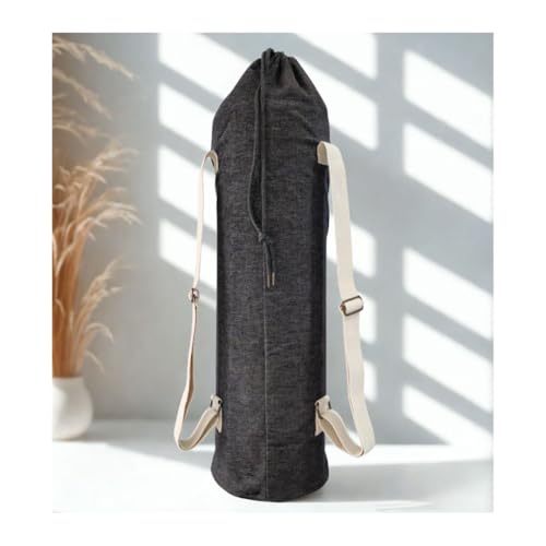 Image of O2 Yoga Mat Bag | Basic Style Cotton Yoga Mat Carry Bag with Adjustable Double Straps | Bottle Holder & Zipper Pocket | Yoga Mat Cover Bag for Women & Men | Fits 2mm-10mm Mats - Charcoal