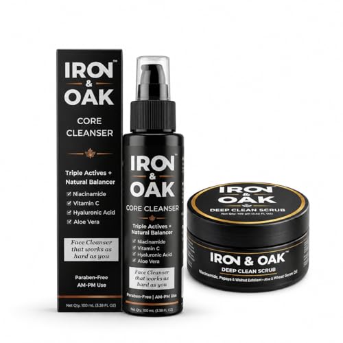Image of Iron & Oak Men's Face Wash & Face Scrub Combo | Deep Cleansing Cleanser + Exfoliating Scrub for Men | Removes Dirt, Oil & Dead Skin | Tan Removal | Daily Use Value Pack | Pack of 2