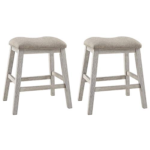 Signature Design by Ashley Skempton Modern 24" Counter Height Upholstered Barstool, 2 Count, Whitewash