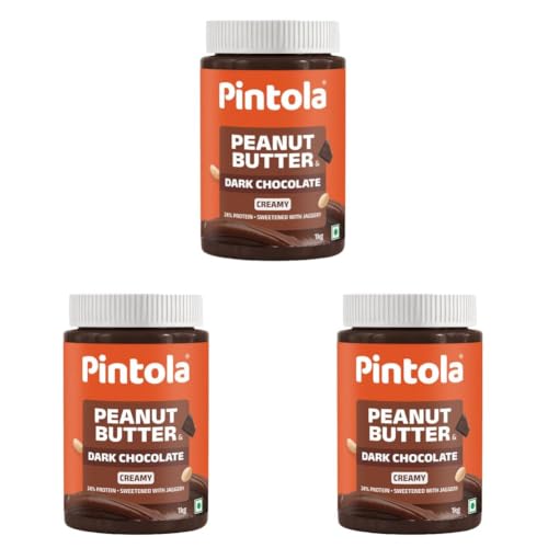 Image of Pintola Peanut Butter Chocolate Flavour Creamy 1kg - 18.6g Protein & 5.2g Dietary Fiber, Made with Premium Roasted Nuts & Cocoa, Gluten Free, Zero Cholesterol & Trans Fat, Vit E & B3, Dark Chocolate