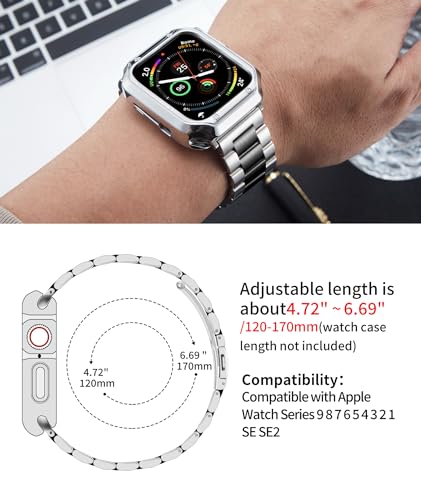Image of BINLUN Compatible with Apple Watch Band 49mm 46mm 45mm 44mm 42mm 41mm 40mm 38mm Stainless Steel Metal Watch Strap with TPU Watch Case Compatible with iWatch Series(Watch Not Included)