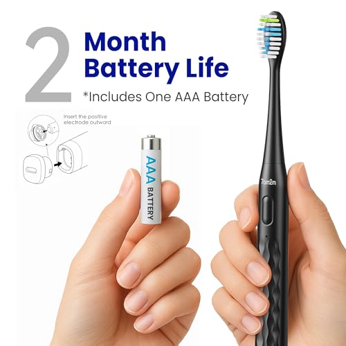 Image of 7AM2M Sonic Travel Electric Toothbrush for Adults & Kids, Travel Case&2 Brush Heads, Battery Powered Sonic Toothbrush, Compact Design for Daily /Travel Use-Black