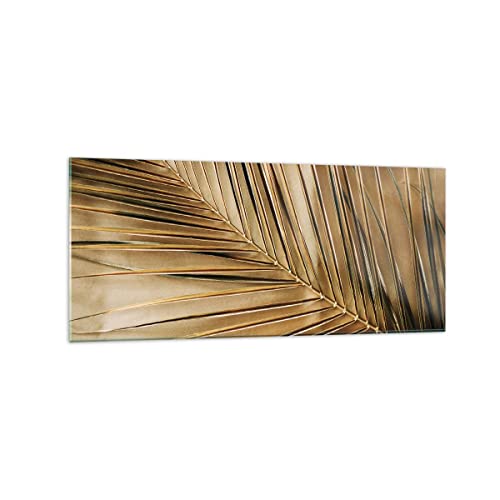 Bilder auf glas - Einteilig - Blatt Gold Pflanze - 120x50cm - Glasbilder - Wandbilder - Bilder - zum Aufhängen bereit - Wanddekoration aus Glas - Glas Bilder - Wandbild auf Glas - GAB120x50-5041 Cover