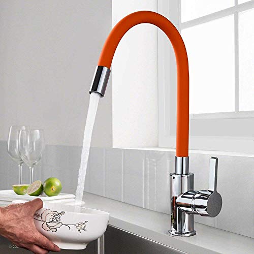 Robinet de cuisine mitigeur universel eau chaude et froide avec un flexible orange et chrome
