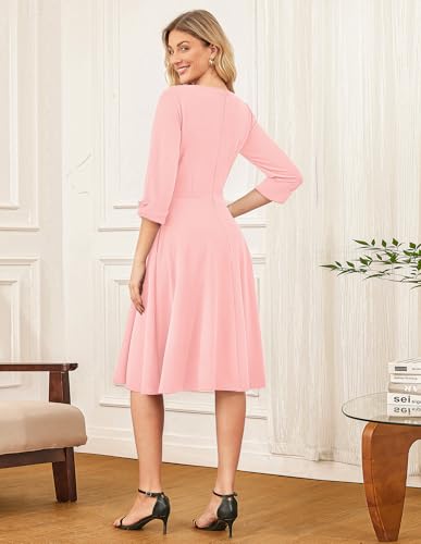 Image of GRACE KARIN Work Dresses for Women 2025 3 /4 Sleeve Fit and Flare Business Midi Dress Classy Office Dresses with Pockets