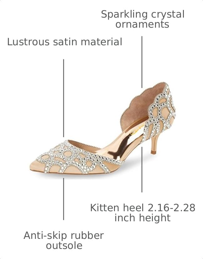 Image of XYD Women's Pumps, Elegant Pointed Toe, D'Orsay Kitten Low Heels, Rhinestone Studs, Slip-On Satin Shoes for Wedding