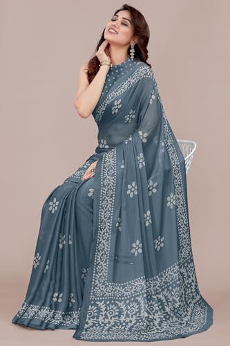 Image of MIRCHI FASHION Saree for Woman Chiffon Batik Printed | Lightweight Daily Wear Women's Office Sari with Blouse Piece (Available in 40 Colours)
