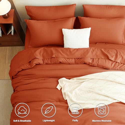 CozyLux King Comforter Set Burnt Orange, 7 Pieces Bed in a Bag Terracotta Comforter Set with Sheets, All Season Boho 7PC Bed Sets with Comforter, Fitted Sheet, Flat Sheet, Pillow Shams and Pillowcases