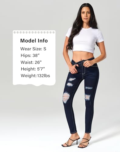Image of roswear Women's Essentials Ripped Mid Rise Destroyed Skinny Jeans