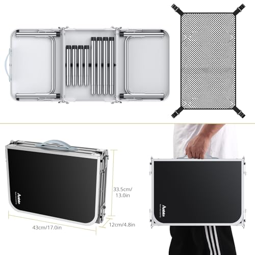 Anbte stoły kempingowe Aluminiowy Składany stół 88x40cm (dł. x szer.) z 3 regulacją wysokości idealny do kampera, pikniku, z torbą do przechowywania Przenośny stolik walizkowy stół grillowy (czarny)