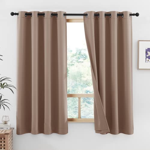 Image of NICETOWN Bedroom Cold Reducing Full Blackout Curtain Panels, Super Thick Insulated Window Covers, 100% Blackout Blinds with Same Color Liner for Small Window(Tan, Set of 2 PCs, 52 by 45-inch)