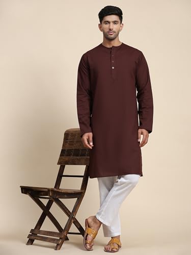 Image of Men's Pure Cotton Solid Kurta Pajama Set Round Neck Casual Yoga Dress