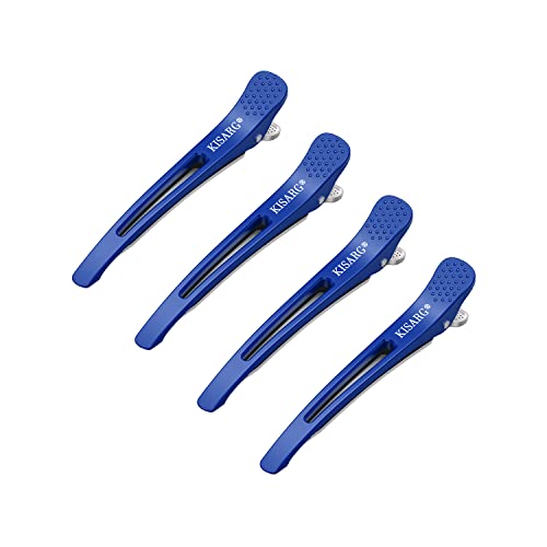 KISARG ダッカール ヘアピン ヘアクリップ メンズ 美容師 プロ用 前髪 髪留め クリップ ブロッキング 跡がつかない ヘア ピン 大きめ 強力 4本セット 11.5cm ブルー