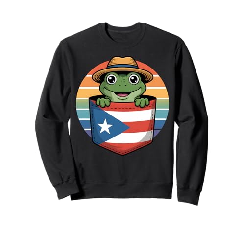 Retro Coqui Frog Puerto Rico Flag Pocket Design Sweatshirt