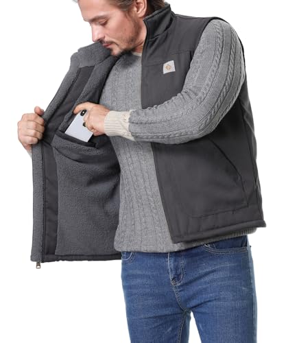 Image of Men's Loose Fit Workwear Vest Fleece-Lined Waterproof Mock-Neck Vest