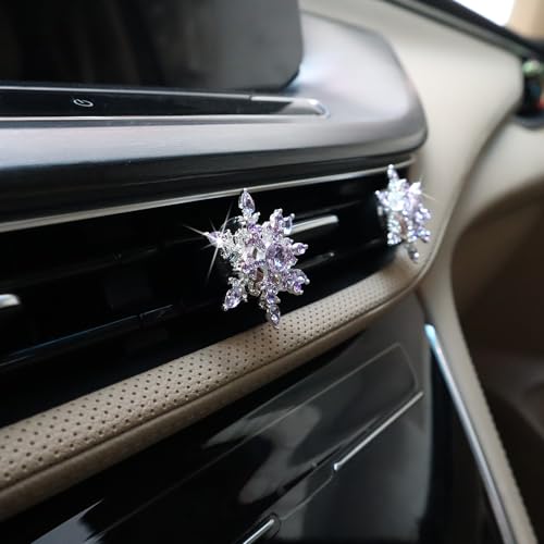 Image of ORIESSE Purple Car Accessories,2pcs Rotatable Snowflake Air Vent Clips Car Air Freshener,Bling Car Decor Outlet Clips for Women,Refillable Diffusers