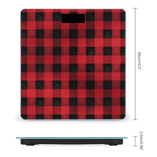 Báscula digital de baño con patrón de cuadros rojo y negro miniatura 2