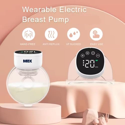 Image of MISK Wearable Electric Breast Pump For Feeding Mothers, 3 Modes & 9 Levels, Digital Screen with Pause Function, 1200 mAh Battery, 210 ML Milk cup, Compact Portable & Skin friendly BPA Free