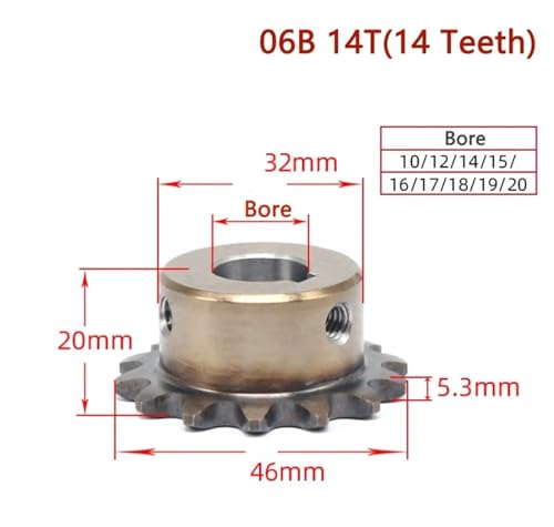 Bevel Gear Pinion Hardware Mechanical 1pcs 14T 06B Precision Industrial Drive Sprocket Wheel 14 Teeth Steel Chain Gear Bore 10 12 14 15 16 17 18 19-25mm(12mm (Keyway 4mm))