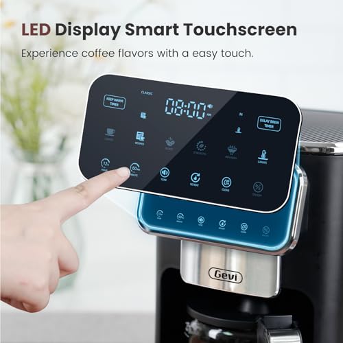 Image of Gevi 12-Cup Programmable Coffee Maker with Touchscreen, Strong Brew & Iced Coffee Options, Auto Shut-Off, 4-Hour Keep Warm, Glass Carafe, Anti-Drip System, Permanent Filter Included