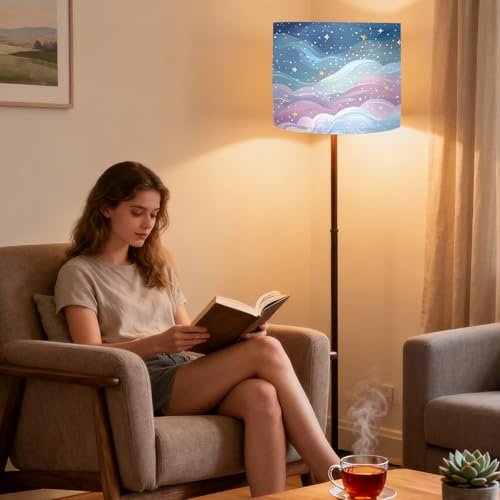 Image of Nuxovilar Lamp Shades Set of 2, 13 inch Top x 13 inch Bottom x 10 inch High (Spider) | Table lamp shades dreamy starry sky design bedroom guest room covers light accessories (Starry)