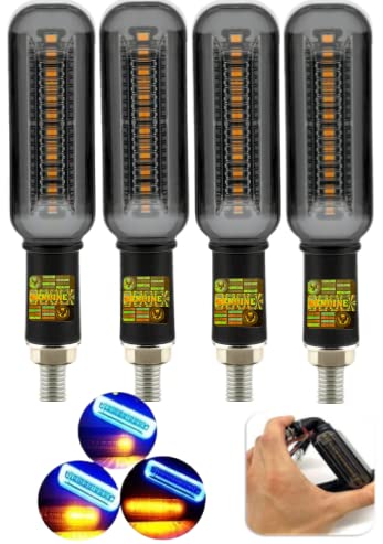 ELTRON TURBO ELFJUJ544 Imported Original Waterproof Flexible KTM Style Blinker Bright Style LED Indicators Universal For All Bikes, Motorcycles Turn Signal Lights (Pack Of 4, Yellow With Running Blue)