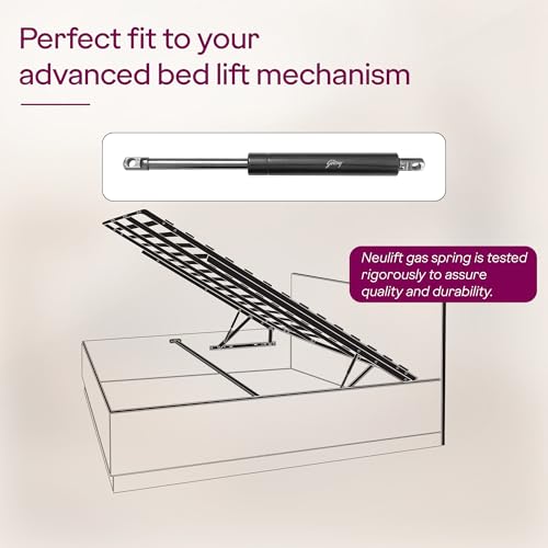 Image of Godrej Furniture Fittings I Neulift Gas Spring Heavy Duty I 500 N I Suggested Weight Capacity - 20 to 25 Kg I Accessories for Bed Fittings I Suitable for Storage of Bed Unit I Grey Finish (1 Pair)