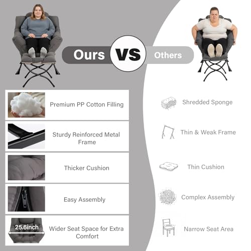 MBOOYOME Lazy Chair with Ottoman, Modern Accent Lounge Armchair with Armrests and a Side Pocket & Foldable Footstool, Leisure Reading Chair for Living Room, Bedroom, Dorm & Office, Dark Grey - view 3