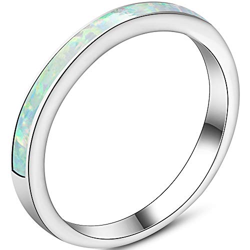 Jude Jewelers 4mm Stainless Steel Fire Opal Inlay Half Eternity Wedding Band Ring