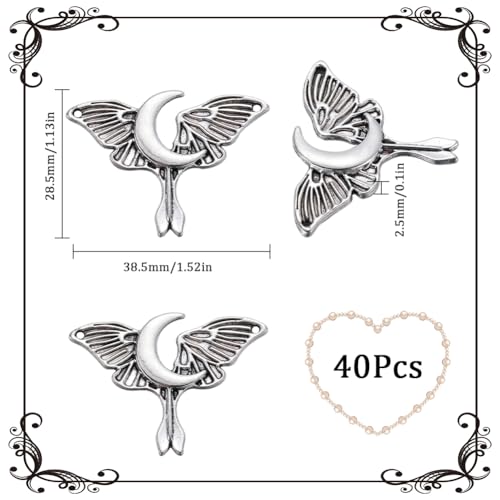 SUNNYCLUE 40Pcs Gothic Charms Bulk Silver Butterfly Charms Cicada Butterfly with Moon Phase Tarot Ouijas Magic Charm for jewellery Making Charms Women Necklace Earring Bracelet Gift Diy Halloween - Image 2
