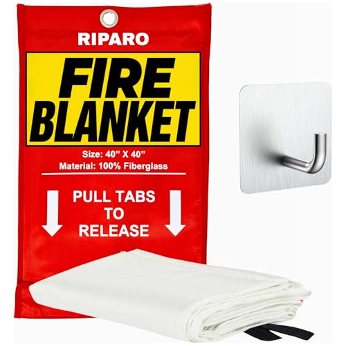 Image of Riparo Emergency Fire Blanket for Home and Kitchen - Fire Suppression Blankets for Home, Kitchen, BBQ, and Car 40 inch x 40 inch - Made from Flame Retardant Fiberglass ([1 Pack] Fire Blanket)