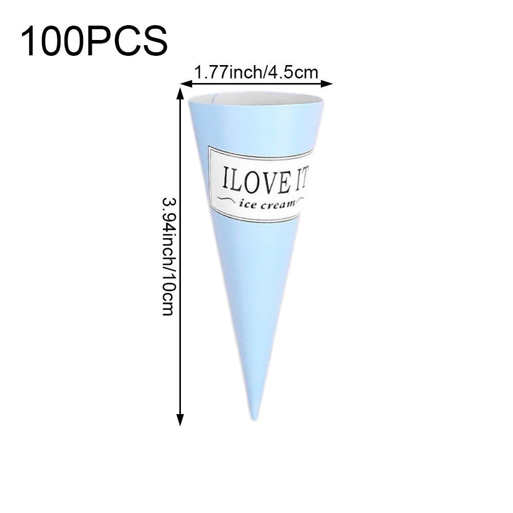 Lot de 100 cônes de neige jetables en papier pour desserts glacés, parfaits pour les glaçons, la neige fondue et les sorbets
