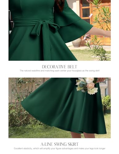 Image of DRESSTELLS Women's Cocktail Dress Summer Wedding Guest Party Vintage 3 /4 Bell Sleeve V Neck A-Line Dress