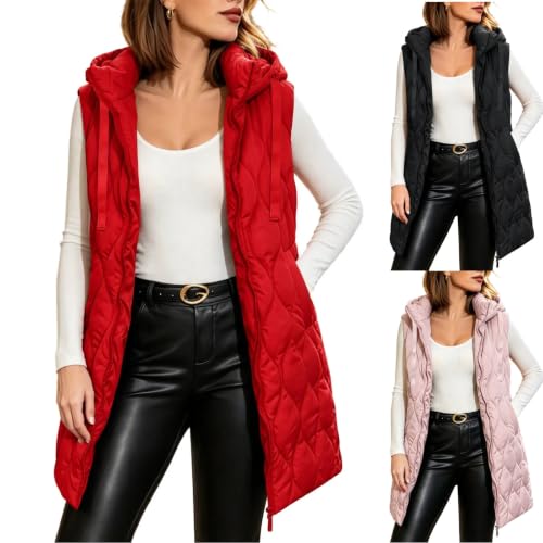 Puffer Vests for Women with Hood Fall Winter Cozy Sleeveless Quilted Jacket | Side Pockets,Drawstring Hooded Down Vests,Solid Color,Mid Length,Fashion Casual Coats,Lightweight Oversized Padded Vest - image 1