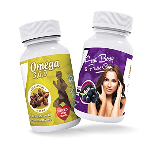 Sikyriah Acai Berry Supplement & Purple Corn + Natural Omega - Cardio Pack - From Peru - 2 Bottles (200 Capsules) #TOP20