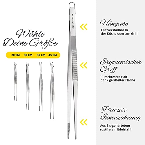 SCHMIEDWERK Grillzange Edelstahl 45cm - Grillen | Kochen | Backen - Kochpinzette lang mit Hängeöse als Küchenhelfer