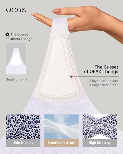 Image of OEAK Seamless Thongs for Women Invisible Thongs No Show Thong Panty Liners Tangas Comfortable Workout G-Strings Underwear Leopard Grey XS