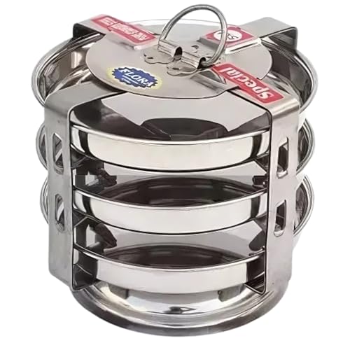 Image of Premium Quality Stainless Steel Thattu Idli Maker Stand with 3 Plates (6 inch) | Fits Most Cookers & Steamers | Ideal for Thattu Idli, Momos, Dhokla & Dumplings