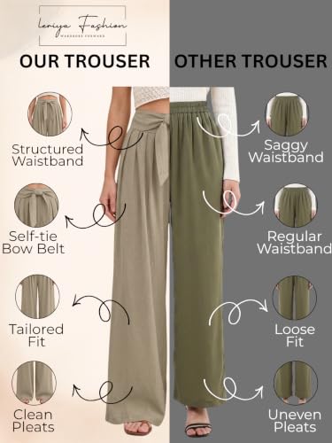 Image of Leriya Fashion High Waist Palazzo Pants for Women | Poly Cotton Wide Leg Trouser Pants for Women | Relaxed Fit Pleated Trousers for Casual & Semi-Formal Wear