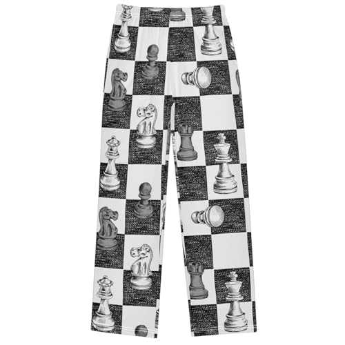 Boy's Pants Chess Figures Checkered Background Jogger Pants Elastic Waist Long Bottoms Trousers with Pockets 6-14Y