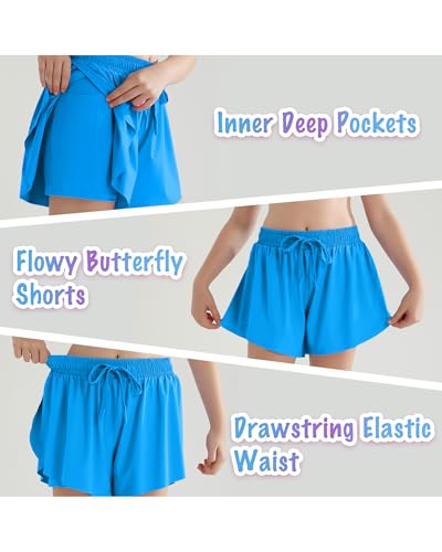 Short atlético feminino rodado com bolso infantil elastano 2 em 1 cordão borboleta para torcida, dan