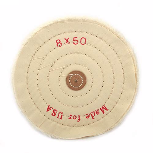 8 Inch Cloth Buffing Polishing wheel with 4mm Arbor for Bench Grinder Buffer Tool, White, 50 Ply