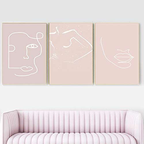 Affiche scandinave Pink Women Line pour grand mur salon décoration triptyque élégante