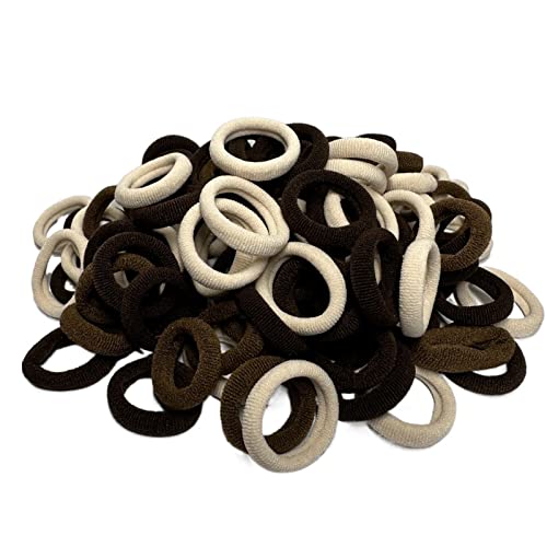 100Pcs Hair Ties For Girls Women,Cotton Seamless Baby Hair Ties For Toddler Kids Accessories Small Thick Elastic Hair Bands Ponytail Holders Brown #TOP4