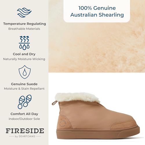 Dearfoams Women's Fireside Nylon Australian Shearling Water Resistant Après Winter Warm Up Bootie Snow Boot3