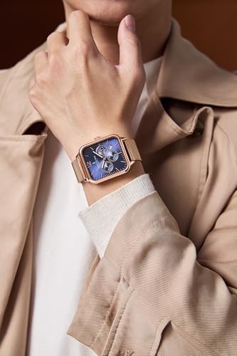Image of London Fog Hampstead Collection Chronograph Watch for Men with Square Dial, Luminous Hands & Hour Markers, Date Display & Mesh Metal Strap - LFM10007