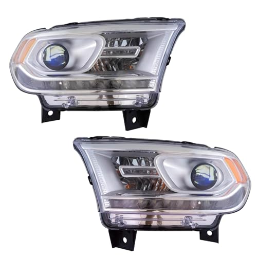 Image of TRQ 2 Piece Headlight Assembly Set Halogen Chrome Bezel Driver & Passenger Side Compatible with Dodge Durango 2014-2017 With LED Daytime Running Lights CH2502257 CH2503257 68184822AH 68184823AH