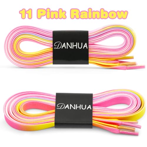 Image of Flat Colorful Shoelaces Gradient Rainbow Shoe Lace Shoestring 2 Pair