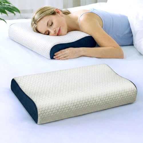 Image of amazon basics Memory Foam Contour Bed Pillow, Ergonomic Design with Adjustable Height, Breathable Washable Cover, Bed Pillow for Sleeping - 50 x 30 x 10 cm (White)